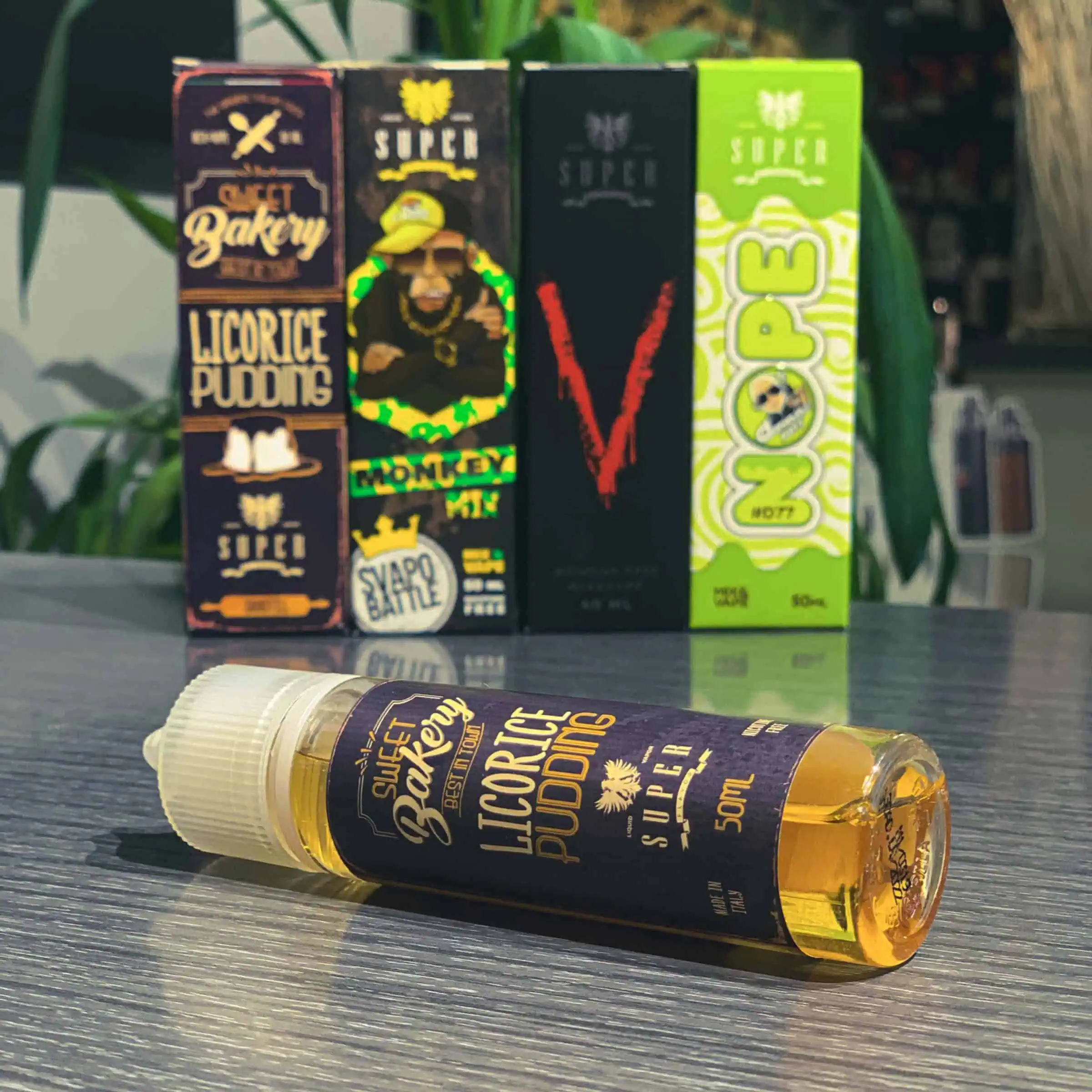 Vape líquido Licorice Puddings de 50 ml con sabor dulce y aromático.