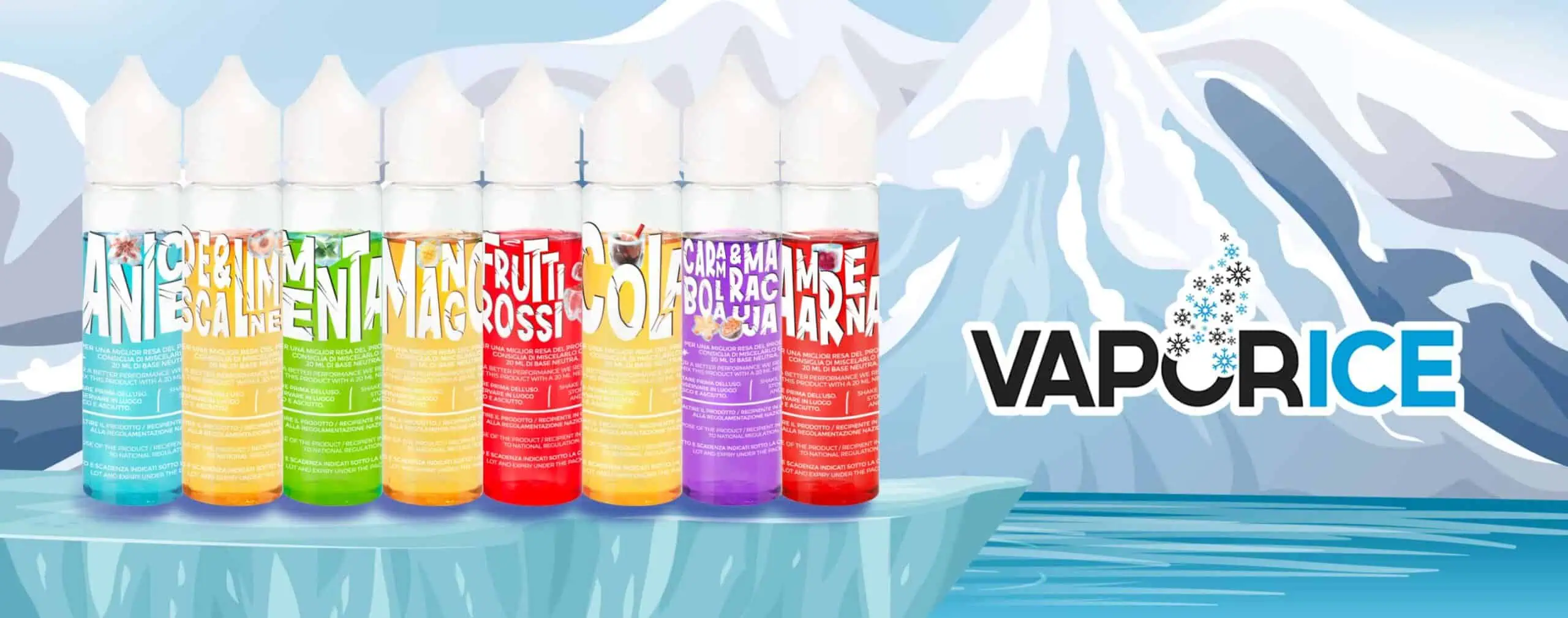 Colores de líquidos para vapes, variedad de sabores frutales y dulces en Vaporizador Ice.