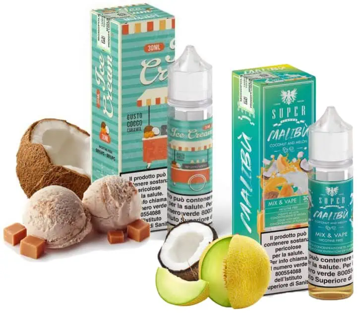 Vape líquido sabor coco y caramelo para vaporizadores, variedad en sabores dulces y exóticos.