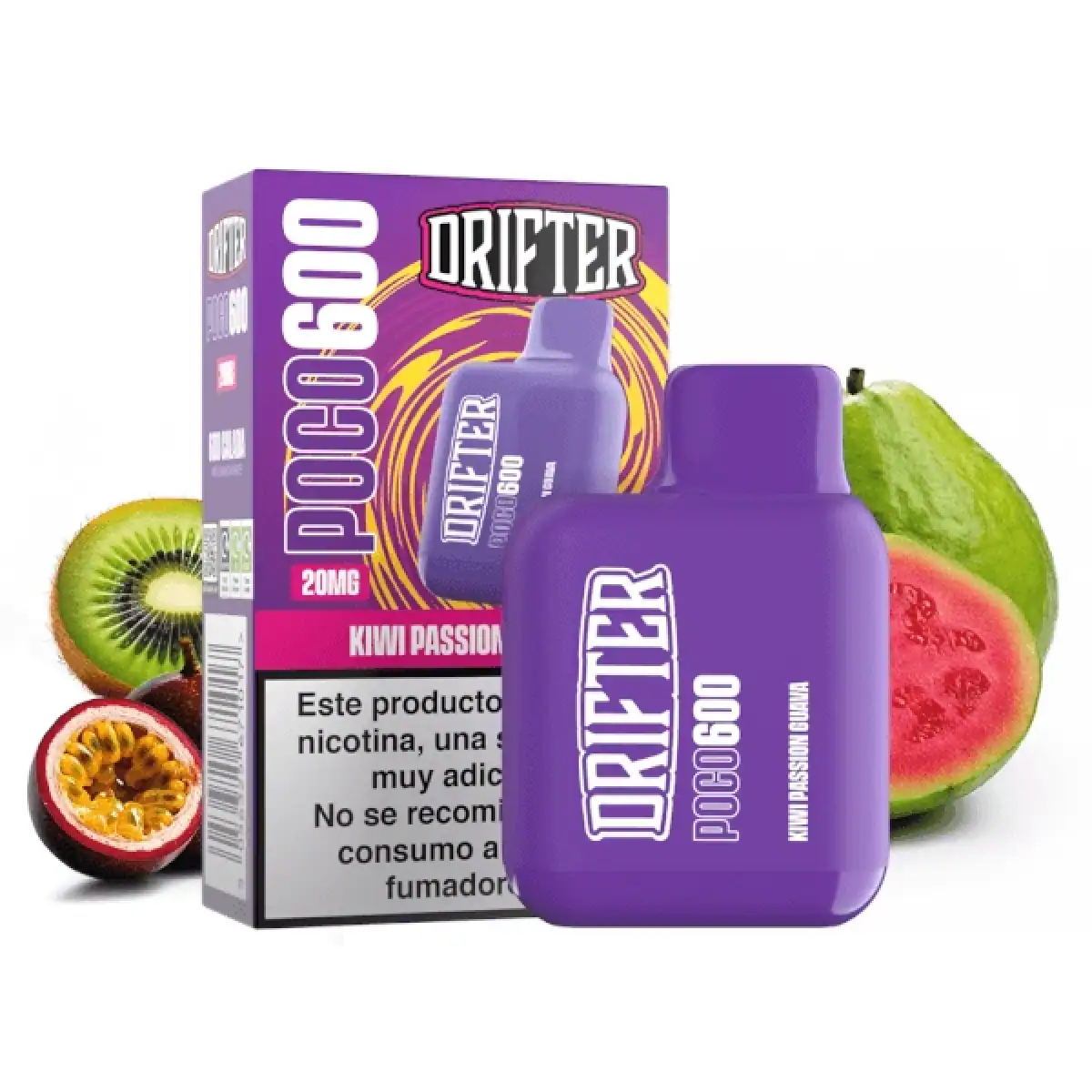 Drifter desechable Poco 600 Kiwi Passionfruit Guava 20mg 2ml
