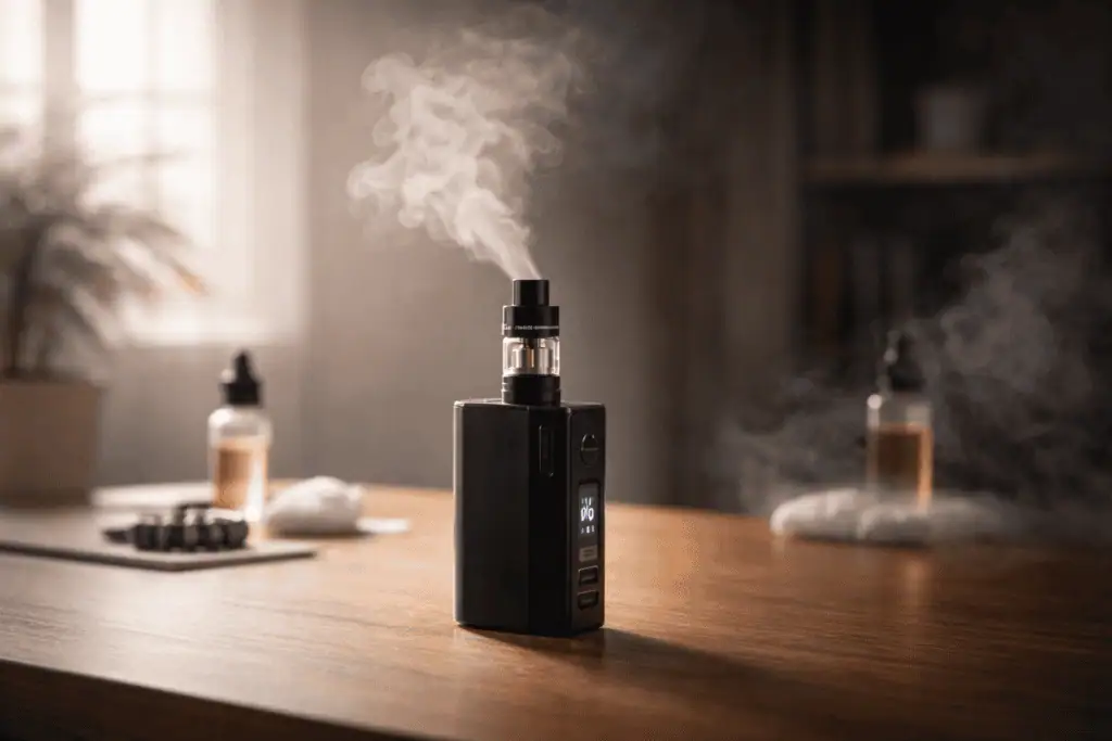 Dispositivo de vaporizador o vaporizador de mesa con vapor saliendo, para vaping.