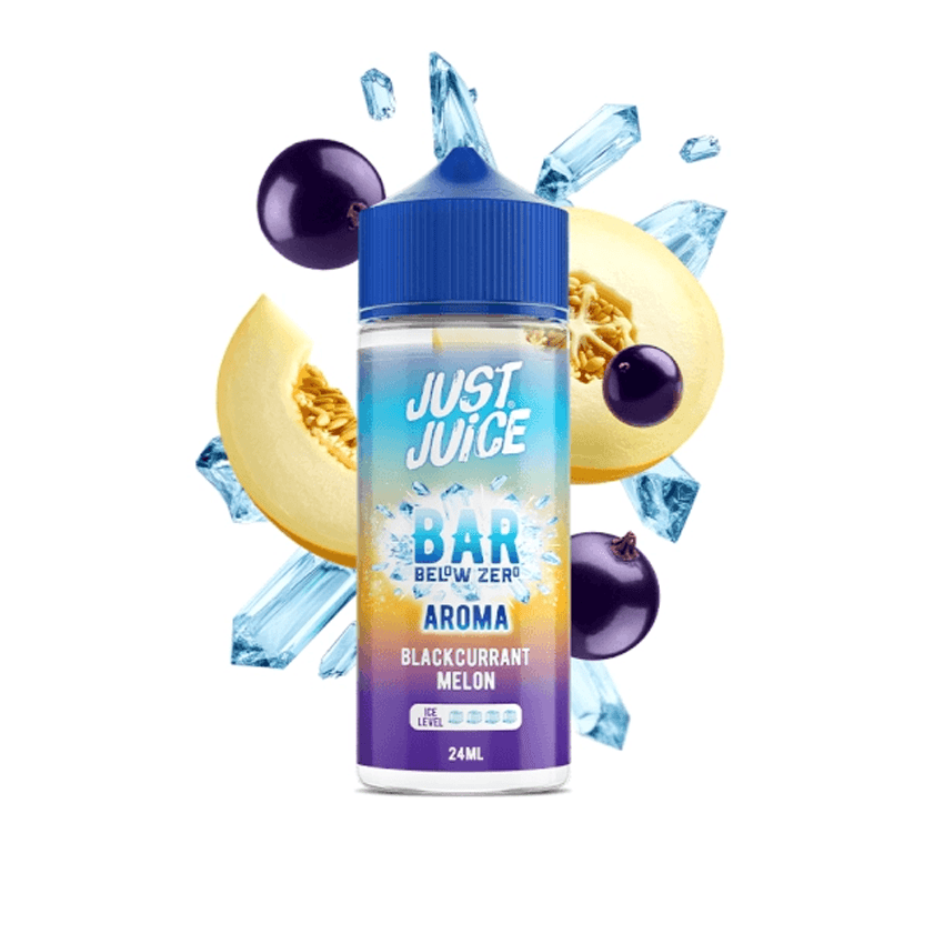 Botella de e-líquido Just Juice Below Zero Blackcurrant Melon 24ml.