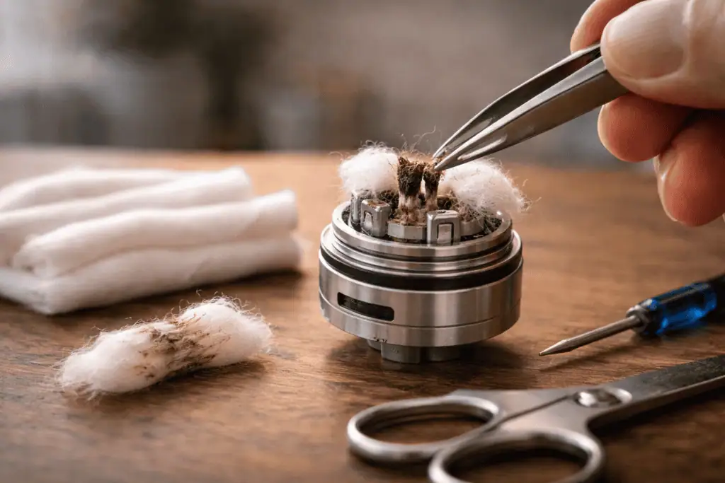 Algodón para atomizador de vape, mantenimiento y cambio.