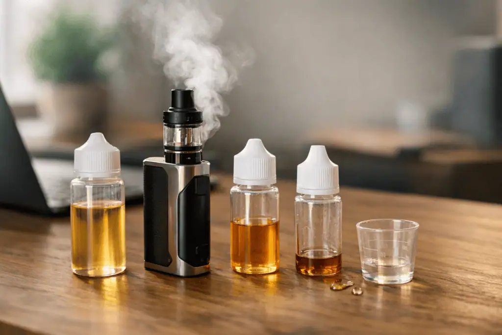Vaporizador y líquidos para vapeo en mesa, tendencia en consumo de líquidos diarios.