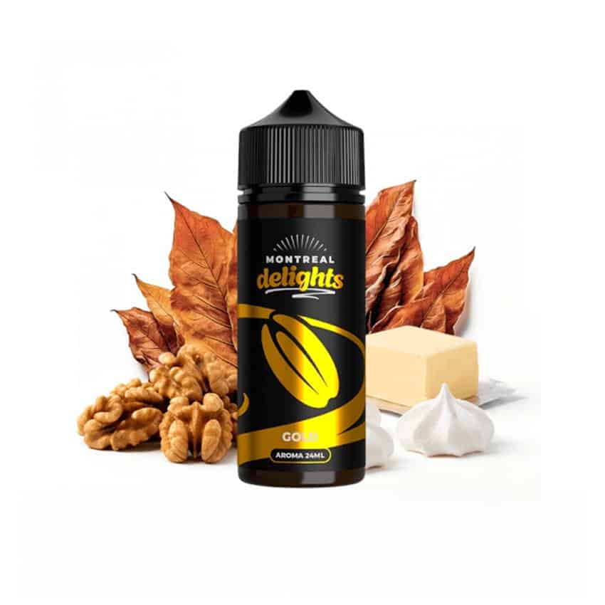 Liquido vape Montreal Delights Gold Longfill, 24 ml, con aroma a vainilla y nueces.