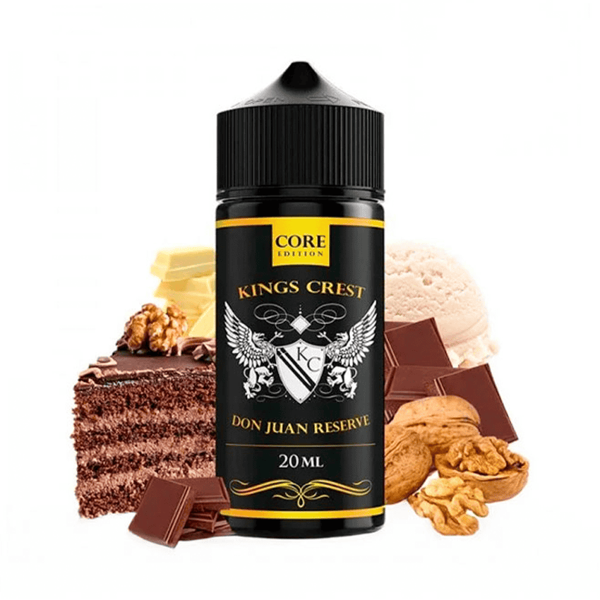 Aceite para vapear King Crest Don Juan Reserve 20ml Core Edition, sabor premium y aroma intenso.