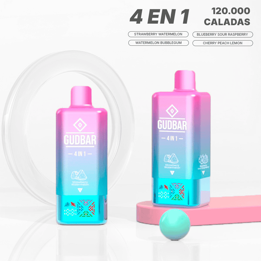 Dispositivo GUDBAR 4 en 1 sin nicotina con sabor a fresa y sandía, ideal para vapear en Street Vape.