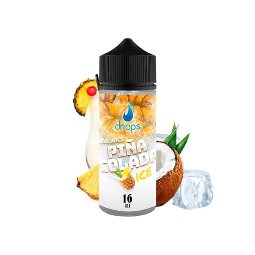 E-Liquido Drops Piña Colada Ice para vapear, 16 ml, con sabor tropical y refrescante.