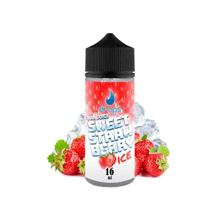 Botella de e-líquido sabor fresa con hielo para vaporizadores.